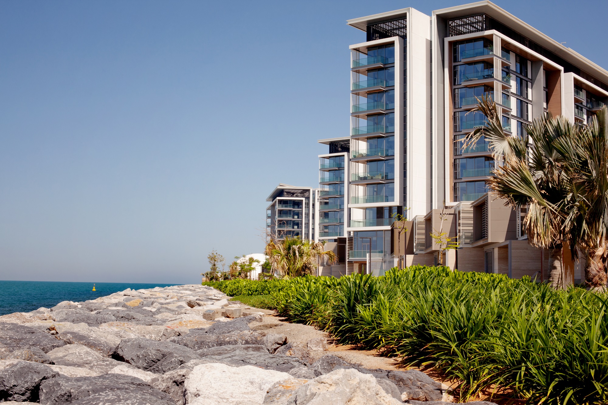 Dubai, UAE, April 2019 Blue Waters Island residential and office buildings