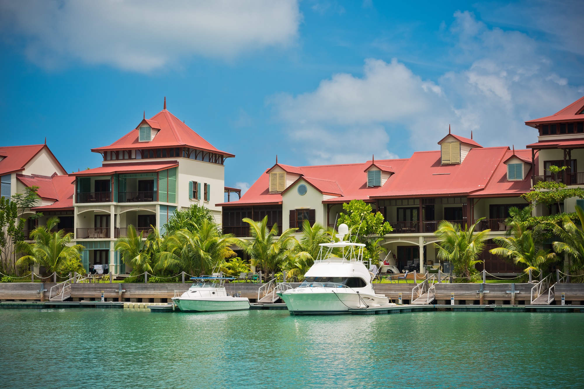 A beautiful view of marina at Eden Island, Mahe, Seychelles